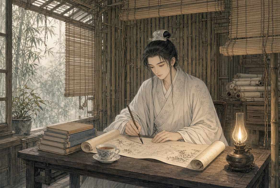 竹舍夜灯下抄卷的学子,对应考研用户的 60GB